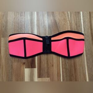 Triangl Swimwear Neoprene Scuba Bandeau Zipper Bikini Top Orange & Pink Size XS
